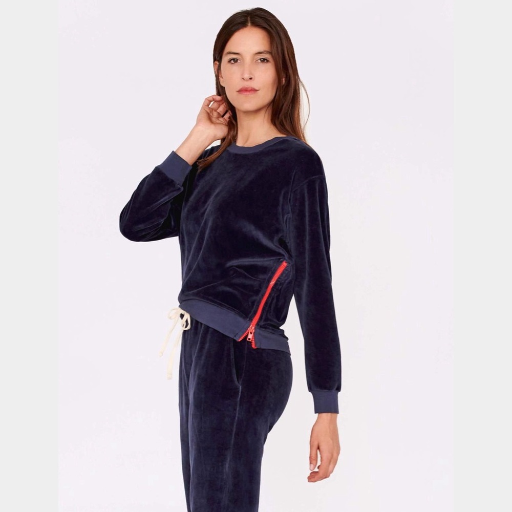 Sundry Velour Side Zip Sweatshirt in Navy